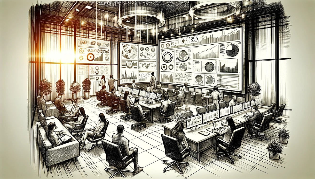 Wide Sketch of Modern Digital Marketing Office