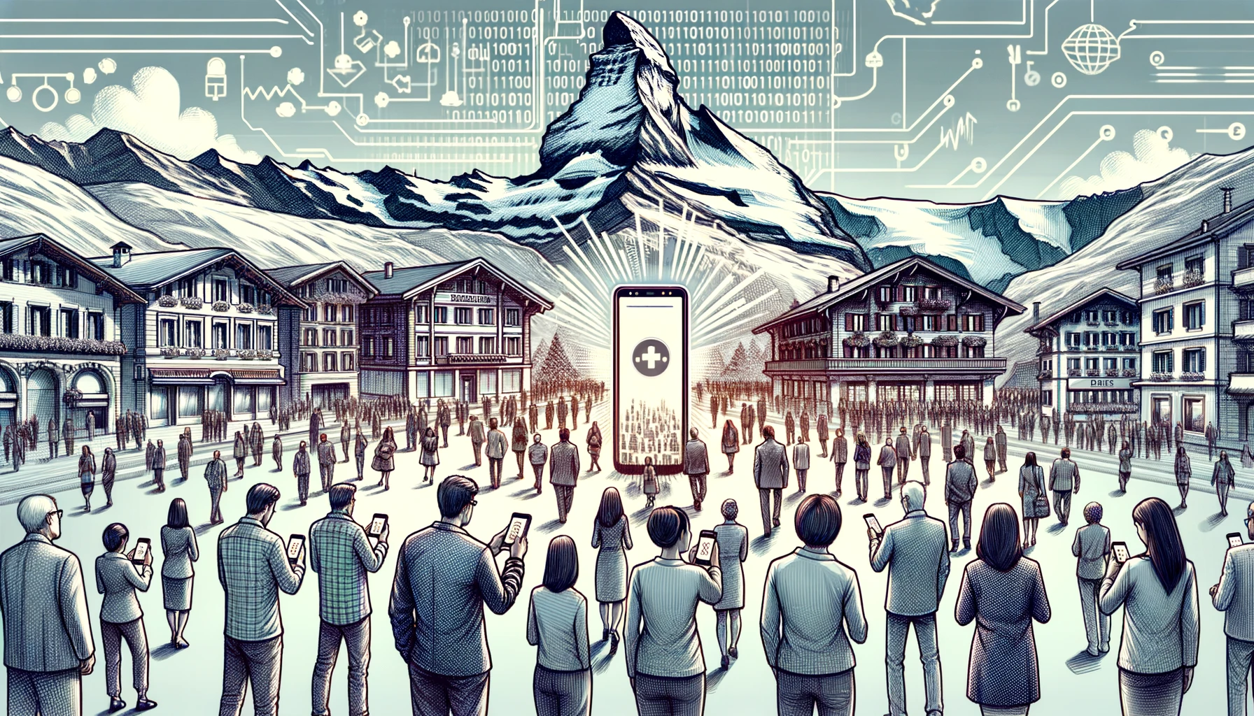 sketch-style illustration related to the article about the launch of Switzerland's E-ID in 2026