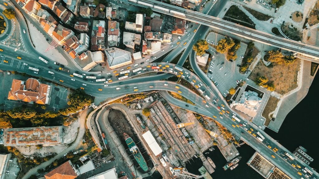 aerial view of cross streets at the city of Istnabul